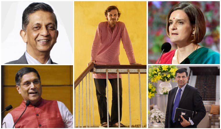 Members of Tamil Nadu's new economic advisory council. (Clockwise, from bottom left): Former chief economic advisor to the central government Dr Arvind Subramanian, Union finance secretary Dr S. Narayan, development economist Jean Dreze, former RBI governor Raghuram Rajan, Nobel laureate Esther Duflo