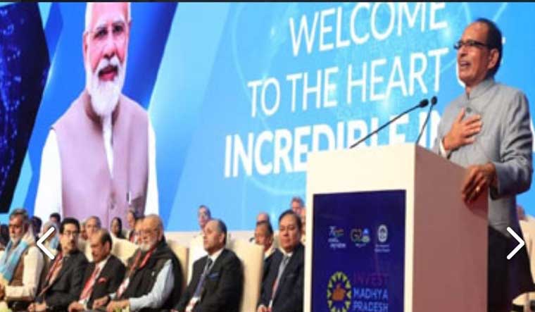 Madhya Pradesh Chief Minister Shivraj Singh Chouhan speaks at the Global Investors Summit in Indore