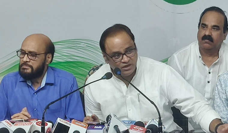 Former MP Congress president Arun Yadav speaks at a press conference