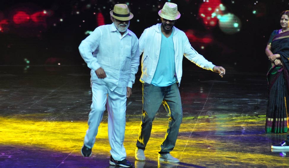 Mumbai: Actor Prabhu Deva along with his father and choreographer Mugur Sundar on the sets of dance reality show Dance + 2, in Mumbai on Sept 5, 2016. (Photo: IANS)