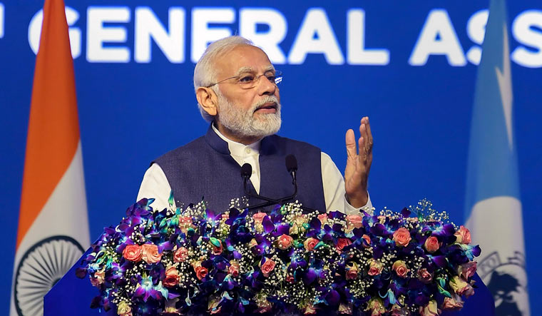 Prime Minister Narendra Modi speaks during the 90th General Assembly of Interpol | PTI