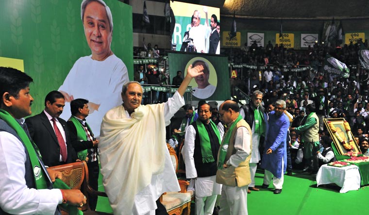 Odisha Chief Minister Naveen Patnaik during a sit-in dharna of the Biju Janta Dal demanding increase in MSP of paddy at Talkatora Stadium in New Delhi on Tuesday | Aayush Goel