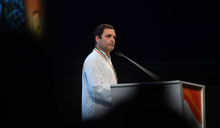 Congress president Rahul Gandhi speaks at the 84th Plenary Session of the Congress party