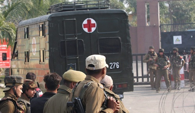 Security personnel outside the Sunjwan camp
