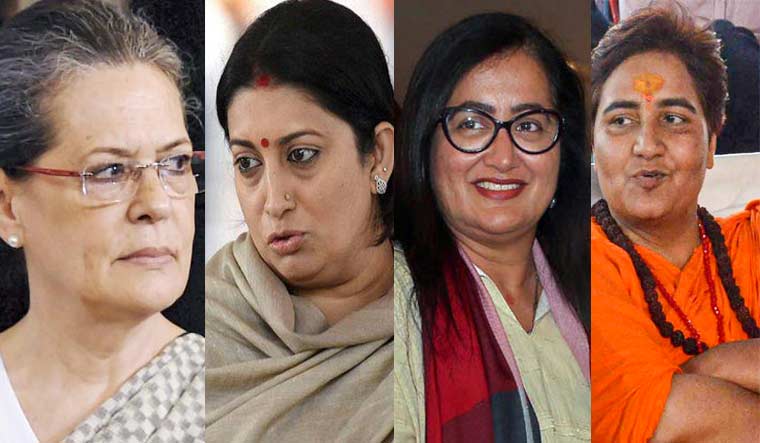 Sonia Gandhi, Smriti Irani, Sumalatha and Sadhvi Pragya