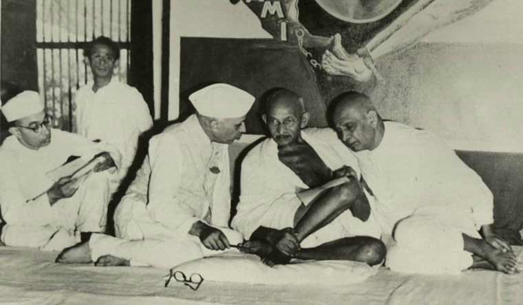 A file photo of Jawaharlal Nehru, Mahatma Gandhi and Saradar Vallabhbhai Patel | via Commons