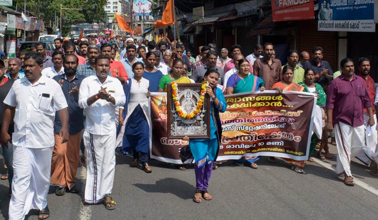 A protest march against police attack on devotees at Sabarimala | PTI