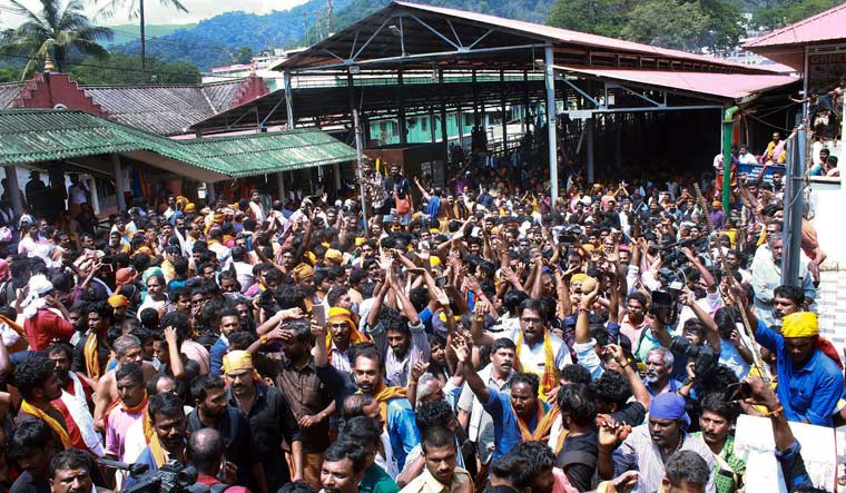 Devotees protest against entry of women at Sabarimala temple | PTI