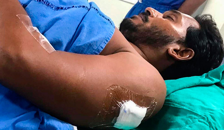 YSR Congress Party Chief Jagan Mohan Reddy, who was stabbed on his arm by an unidentified assailant in the VIP lounge of Visakhapatnam Airport, being treated at a hospital in Hyderabad on Thursday | PTI