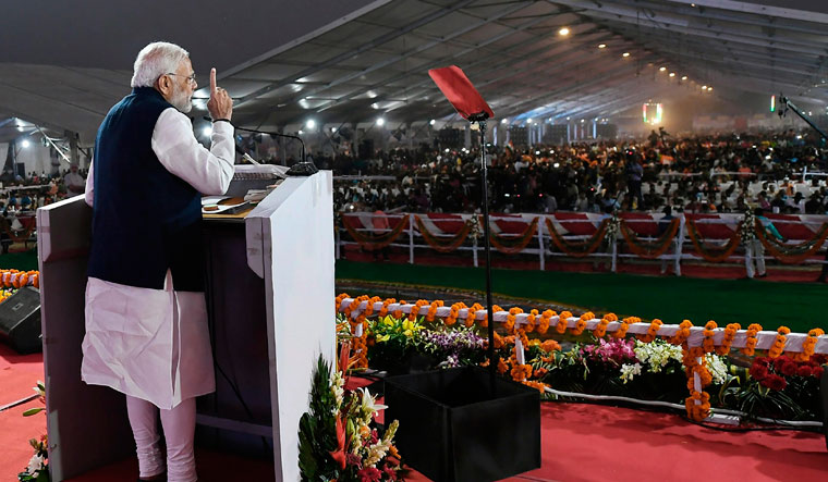 Prime Minister Narendra Modi addresses a public meeting in Varanasi | PTI