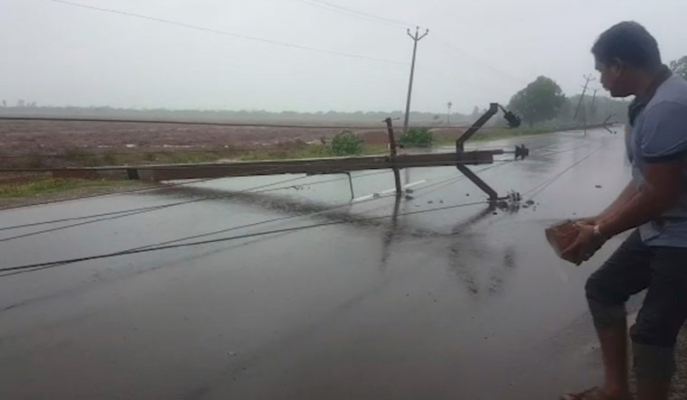 An electric pole that fell after a cyclone struck Nagapattinam in Tamil Nadu | Video grab / AP
