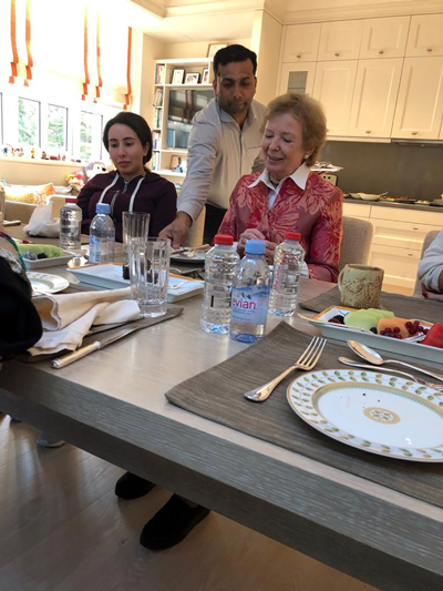 Sheikha Latifa bint Mohammed bin Rashid Al-Maktoum (L) having a meal with Mary Robinson, former President of Ireland, at the Latifa's home in Dubai | AFP