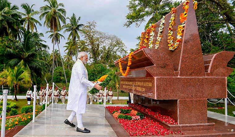 Prime Minister Narendra Modi pays homage to those who lost their lives in 2004 tsunami, at a memorial in Car Nicobar | PTI