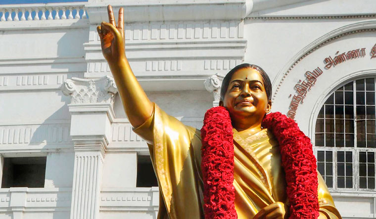 A statue of late AIADMK supremo and former chief minister Jayalalithaa at party headquarters in Chennai | PTI
