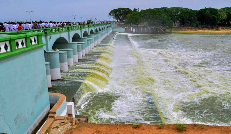 [FILE] Cauvery river flowing in to Kallanai Dam in Tiruchirapalli district of Tamil Nadu | PTI