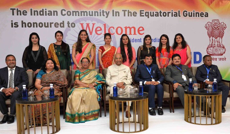 President Ram Nath Kovind with members of the Indian community in Malabo, Equatorial Guinea | Twitter account of President of India