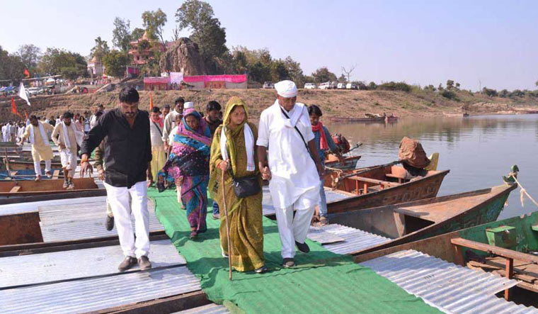 Digvijaya Singh with his wife during Narmada yatra last year | File