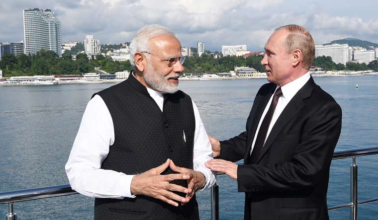 Prime Minister Narendra Modi with the Russian President Vladimir Putin at Sochi | PTI