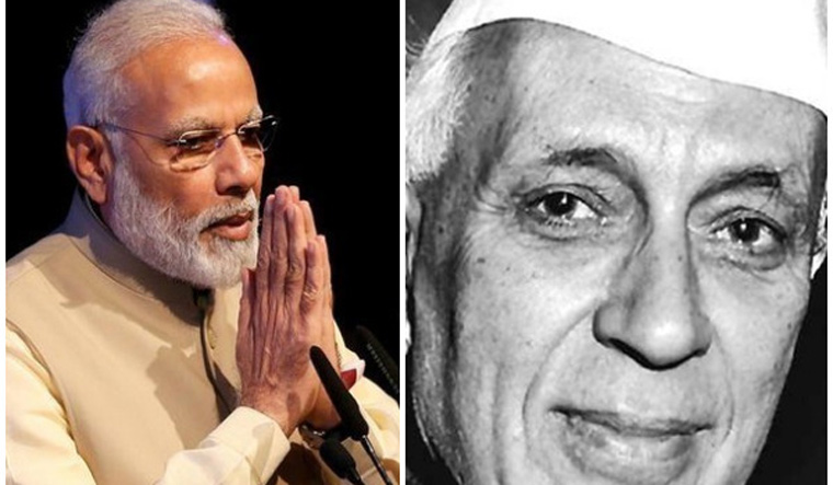 Prime Minister Narendra Modi and Jawaharlal Nehru