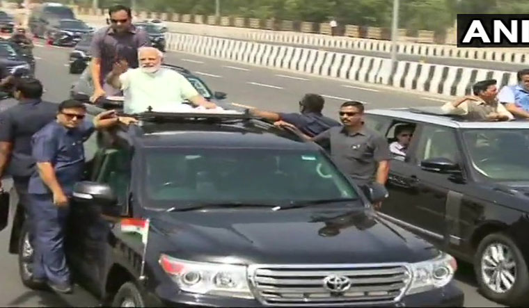 PM Narendra Modi holds road show after inauguration of first phase of Delhi-Meerut Expressway | Twitter/ANI