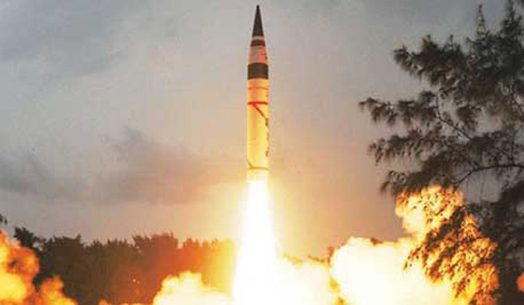 [FILE] Agni-5 is a three stage missile and is 17 metre tall and 2 metre wide | PTI