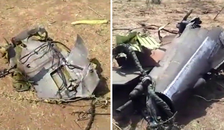 Wreckage of IAF's Jaguar fighter jet that crashed in Kutch's Mundra | ANI Twitter