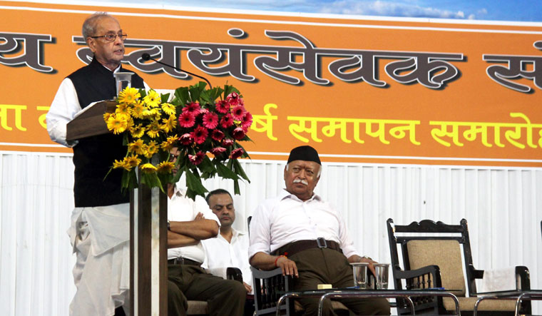 Former president Pranab Mukherjee speaks at RSS headquarters in Nagpur | PTI