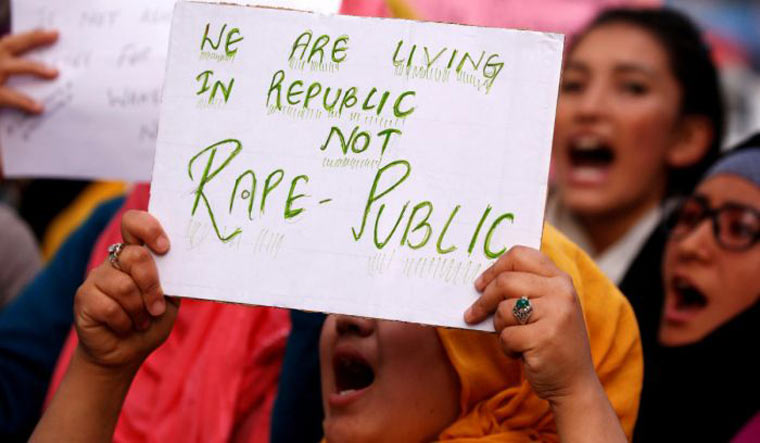 [FILE] Students shout slogans during a protest in Srinagar on April 16 against the rape and murder of an eight-year-old girl in Kathua near Jammu  | Reuters