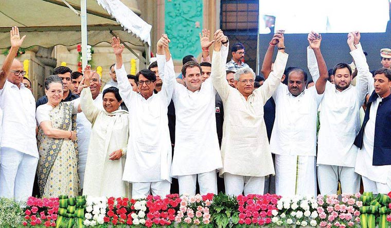 [FILE] Leaders of opposition parties during the swearing in of Karnataka Chief Minister H.D. Kumaraswamy | PTI