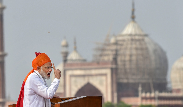 [File] Prime Minister Narendra Modi speaking at the Red Fort | PTI