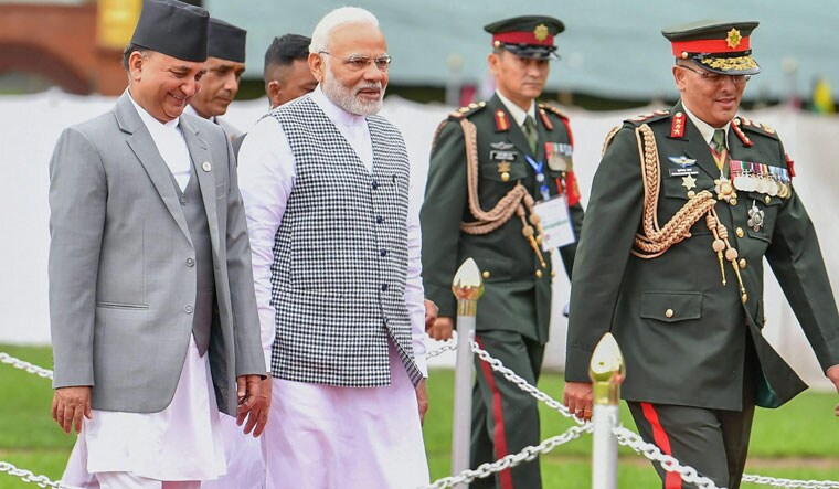 Prime Minister Narendra Modi in Nepal with Nepal's Deputy PM Ishwar Pokhrel