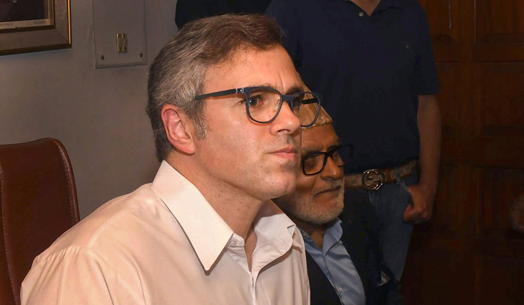 Former chief minister and National Conference vice president Omar Abdullah addresses media after an all-party meeting in Srinagar | PTI