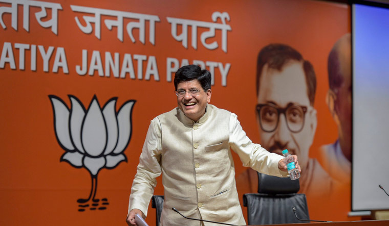 Union minister Piyush Goyal leaves after addressing a press conference at BJP headquarters in New Delhi | PTI