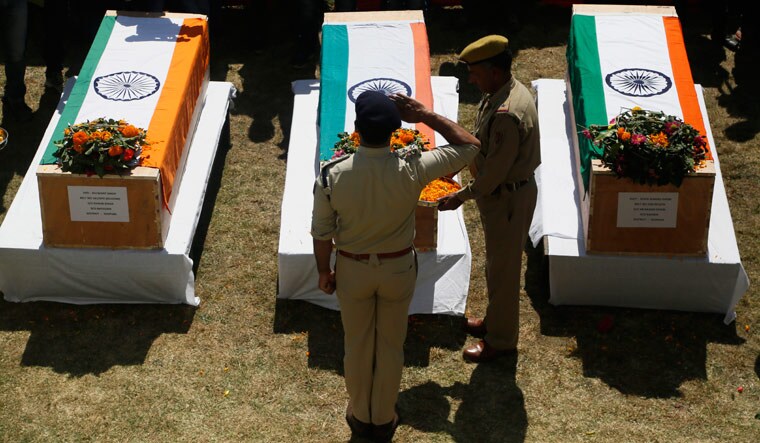 The funeral of three policemen who were kidnapped, murdered at Shopian | AP