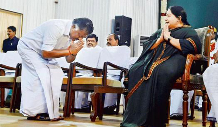 [File] Panneerselvam greeting  Jayalalithaa | PTI