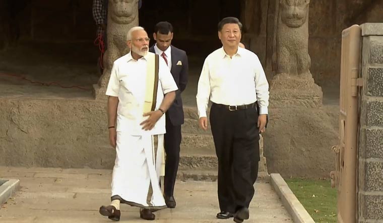 Prime Minister Narendra Modi with Chinese President Xi Jinping, in Mamallapuram | Video grab/PTI