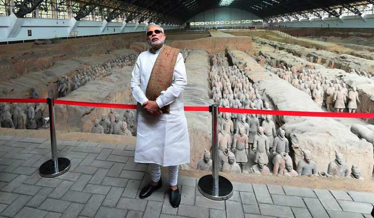 Prime Minister Narendra Modi at the Terracotta Warriors Museum in Xian, China, in May 2015 | Twitter handle of PMO