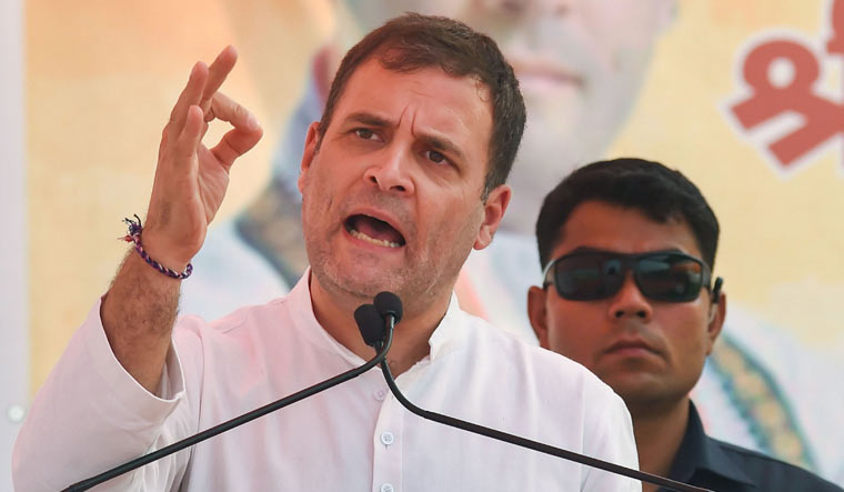 Congress leader Rahul Gandhi speaks during an election campaign rally in Nuh district of Haryana | PTI