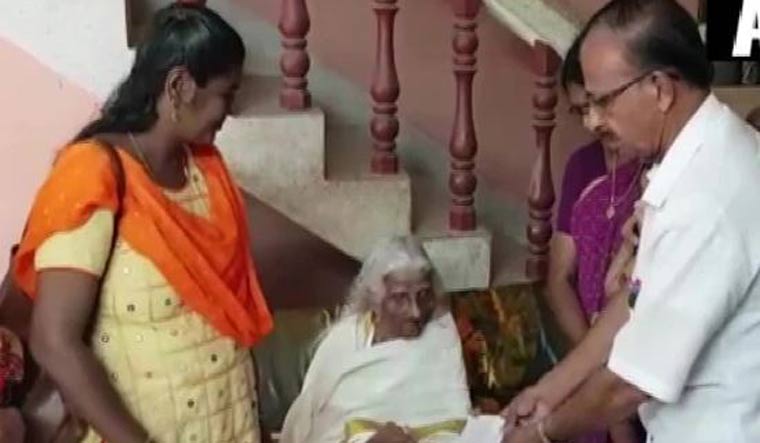 Bhageerathi Amma was forced to leave formal education at the age of nine as she had to shoulder family responsibilities | Image source: Twitter/ANI