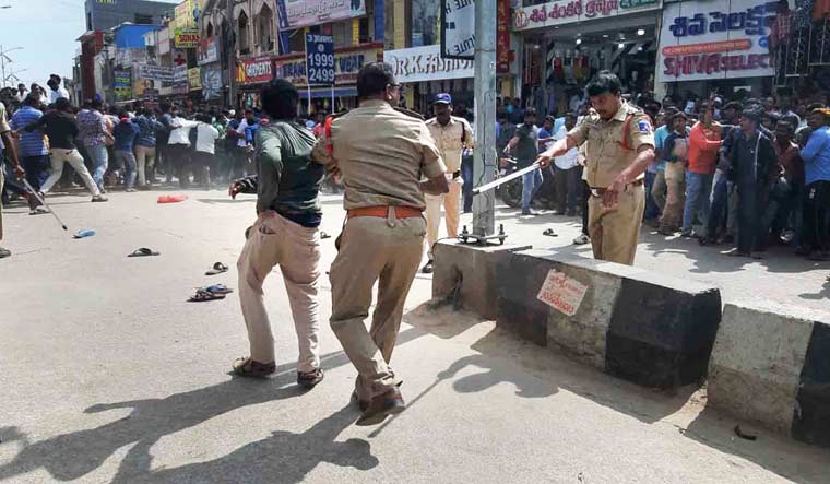 Protesters and police clash during a demonstration in Hyderabad | PTI