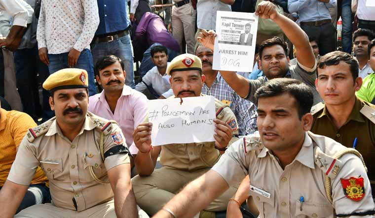 Delhi police protest sanjay