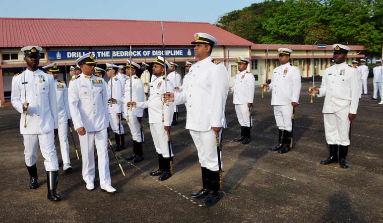 The passing out parade of the officers from foreign navies who underwent the Long Gunnery course at INS Dronacharya | Indian Navy