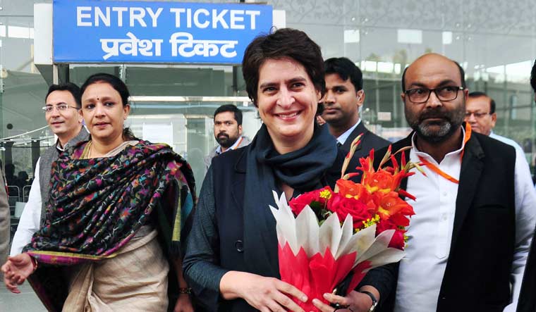 AICC general secretary Priyanka Gandhi Vadra arrives at Chaudhary Charan Singh International Airport to attend a two-day function in Lucknow | PTI
