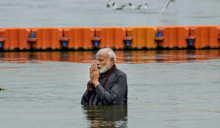 Prime Minister Narendra Modi takes a holy dip at Sangam during Kumbh Mela, in Prayagraj | PTI