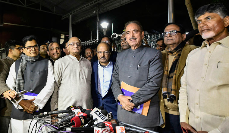 Opposition leaders address the media after a meeting with Election Commission on EVM issue, in New Delhi | PTI