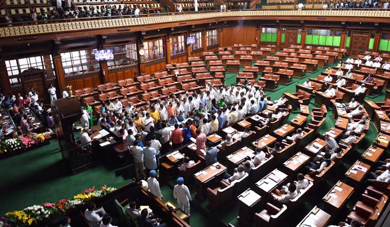 The joint session of Karnataka legislature began with the BJP members storming the well of the house disrupting the governor's address | Bhanu Prakash Chandra