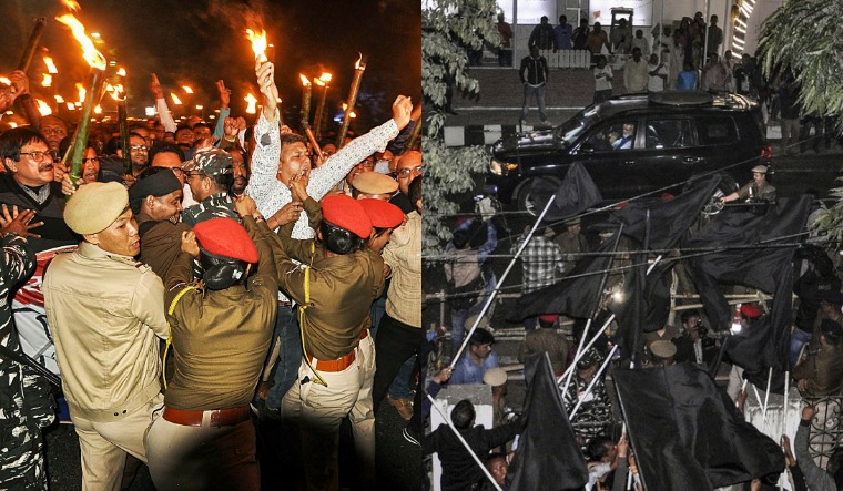 Modi Assam protests collage PTI
