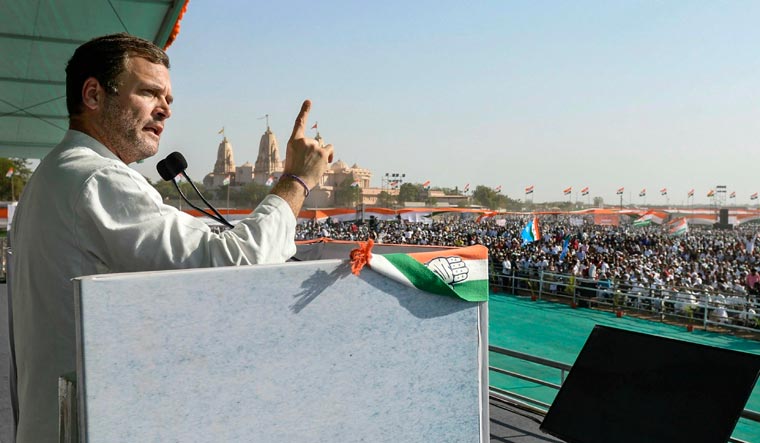 Congress President Rahul Gandhi addresses a public meeting in Gandhinagar | PTI