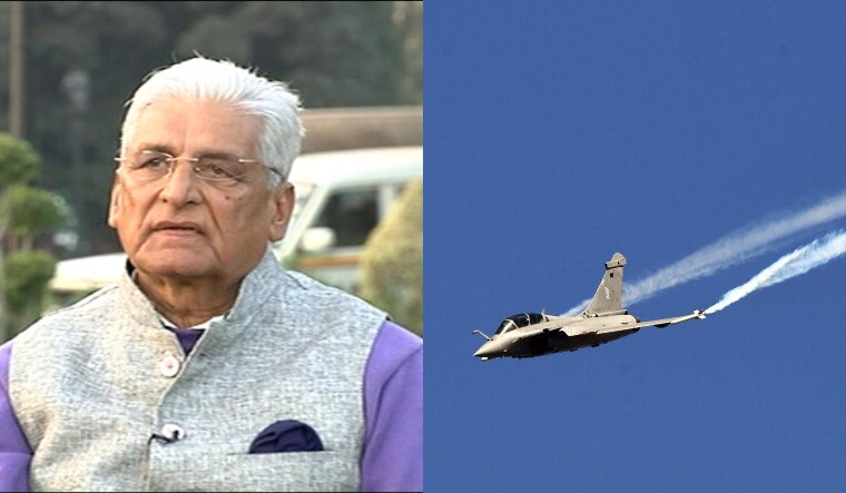 A collage of retired air chief marshal A.Y. Tipnis (left) and a Rafale performing at Aero India 2019 (Bhanu Prakash Chandra)