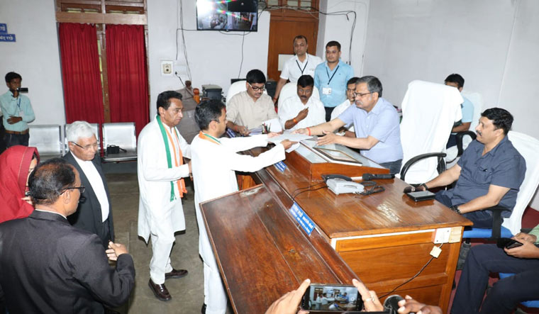 Kamal Nath and son Nakul Nath filing nominations together for Chhindwara Assembly and Lok Sabha constituencies